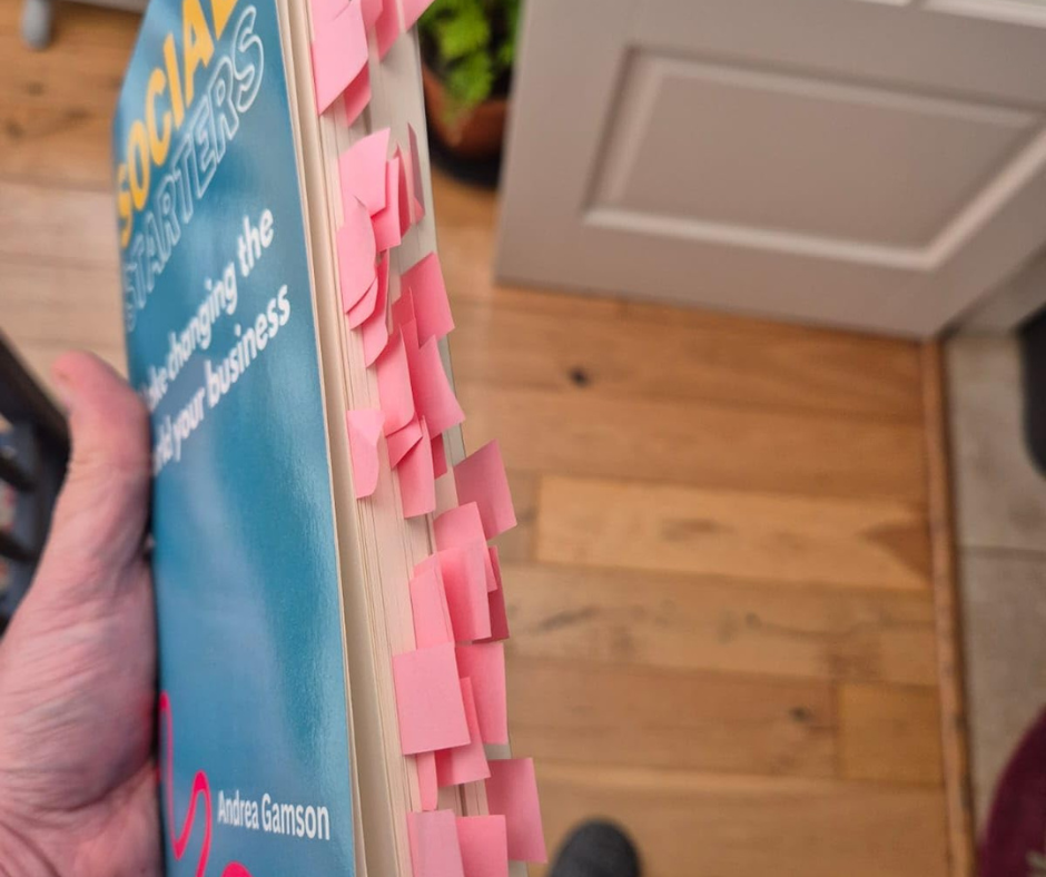 Adrian Ashton's copy of social starters is full of post it notes from ah-ha moments